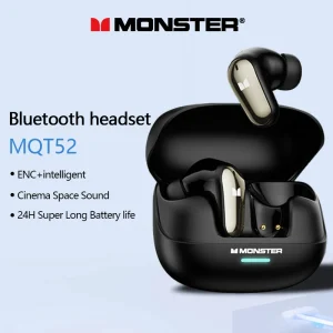 Monster MQT52 Wireless Bluetooth 5.4 Earphones Long Battery Life Gaming Headphones Dual Mode HIFI Stereo Sound Headset With Mic
