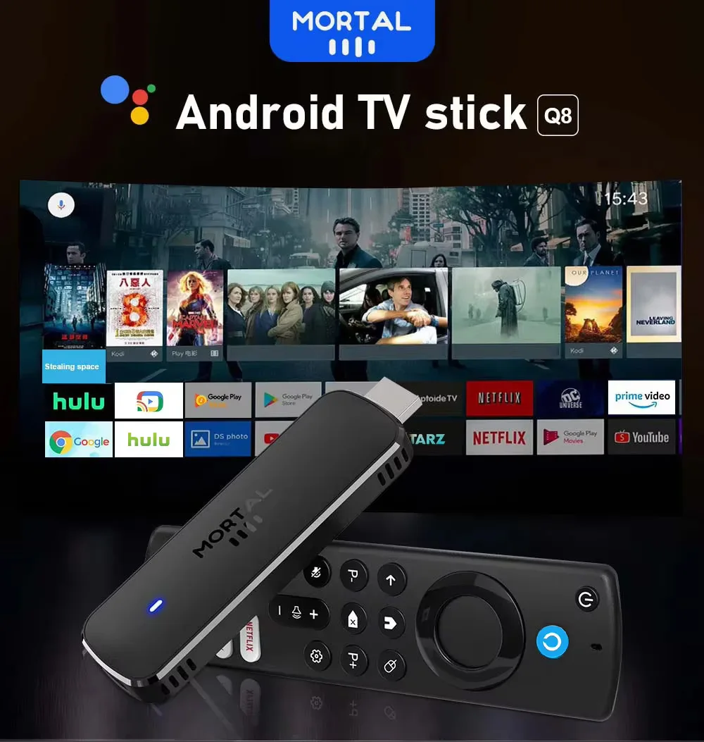 Mortal Android 14 TV Stick Full HD 4K 1080P WiFi 6 Google Voice NETFLIX Youtube Q8 BT5 24Fps Wireless Video Decode Media Player - Image 2