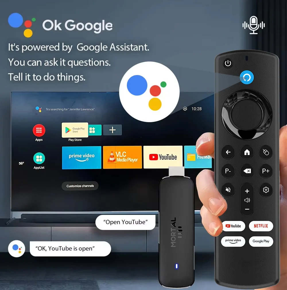 Mortal Android 14 TV Stick Full HD 4K 1080P WiFi 6 Google Voice NETFLIX Youtube Q8 BT5 24Fps Wireless Video Decode Media Player - Image 3