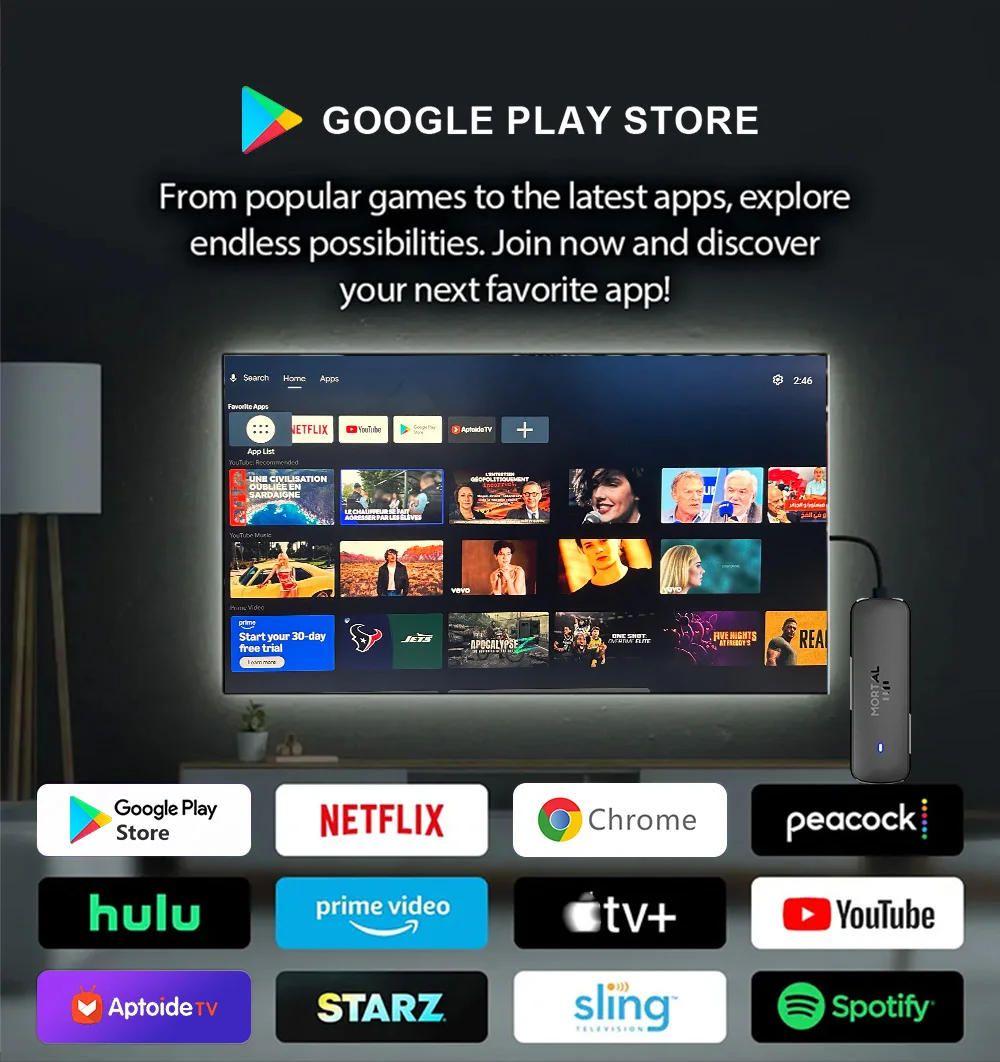 Mortal Android 14 TV Stick Full HD 4K 1080P WiFi 6 Google Voice NETFLIX Youtube Q8 BT5 24Fps Wireless Video Decode Media Player - Image 5