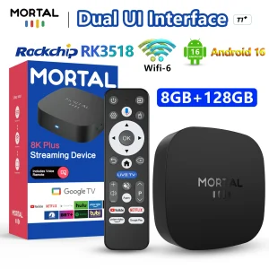 Mortal T1+ RK3518 Rockchip Smart TV Box BT5.4 Android 16.0 ROM 128GB RAM 8GB Wifi6 8K Voice Assistant Media Player TV Box