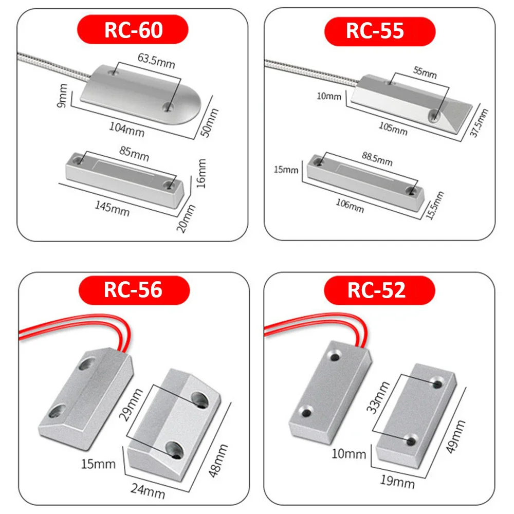 NC Door Sensor Metal Wired Roller Shutter Door Magnetic Contact Reed Switch for Security Alarm System - Image 2