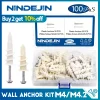 NINDEJIN 100pcs/set Self-drilling Drywall Plastic Anchors With Screw Kits Plasterboard Anchors Home Curtain Drywall Tool