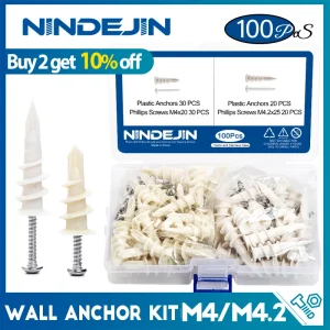 NINDEJIN 100pcs/set Self-drilling Drywall Plastic Anchors With Screw Kits Plasterboard Anchors Home Curtain Drywall Tool