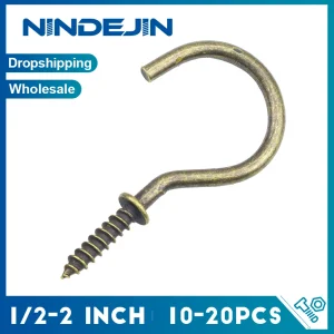 NINDEJIN Bronze Screw Hooks 1/2" 3/4" 1" Carbon Steel Heavu Duty 2" Screw-in Kitchen Cup Wall Ceil Hooks for Hanging Plant Light