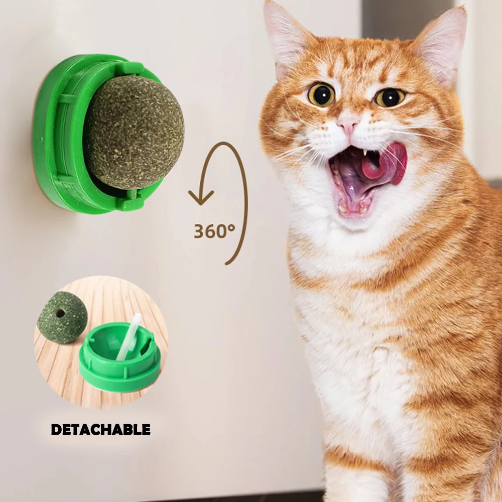 Natural Catnip Cat Wall Stick-on Ball Toy Scratchers Treats Healthy Natural Removes Balls to Promote Digestion Cat Grass Snack - Image 2