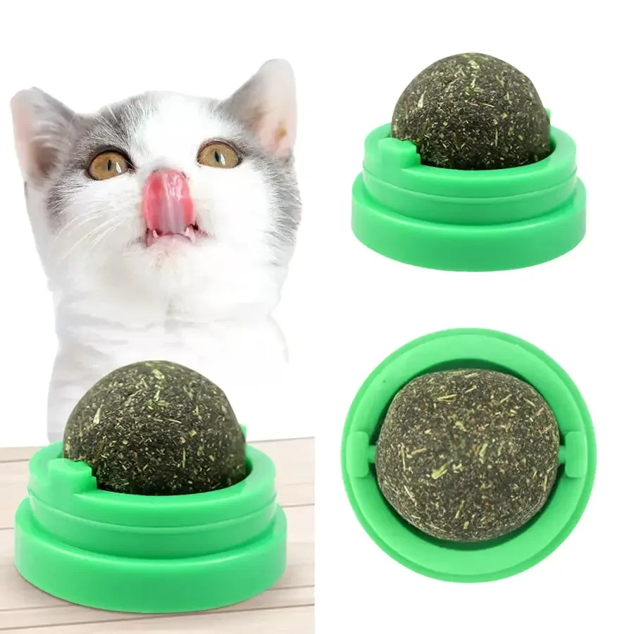 Natural Catnip Cat Wall Stick-on Ball Toy Scratchers Treats Healthy Natural Removes Balls to Promote Digestion Cat Grass Snack