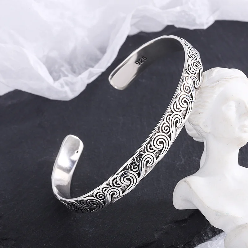 New Arrival Retro Wave Bracelets 925 Sterling Silver Jewelry Fashion Spray Personality Sweet Cloud Opening Bangles TYB116 - Image 2