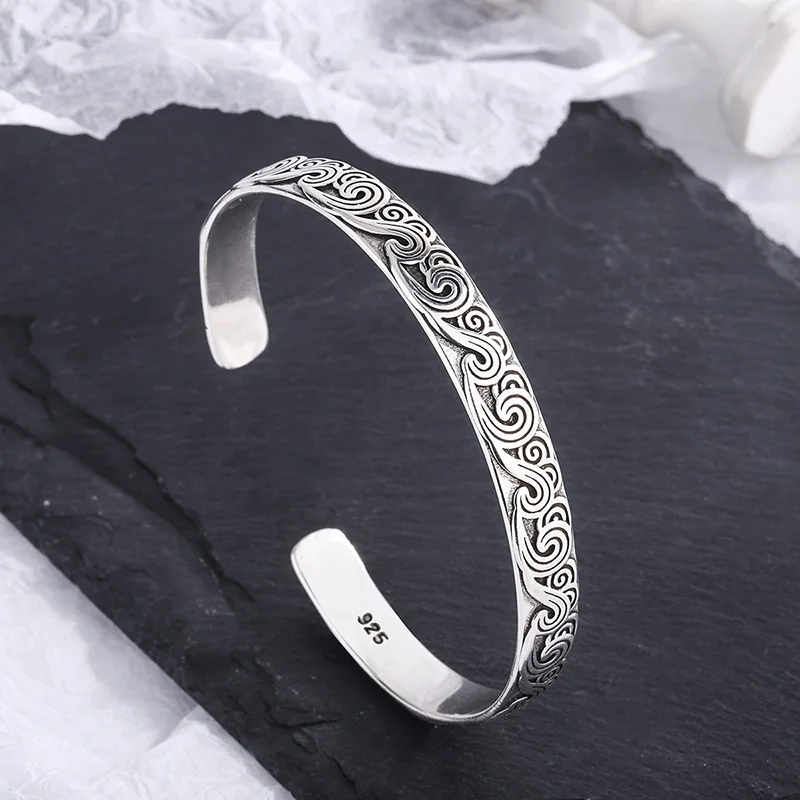 New Arrival Retro Wave Bracelets 925 Sterling Silver Jewelry Fashion Spray Personality Sweet Cloud Opening Bangles TYB116 - Image 3