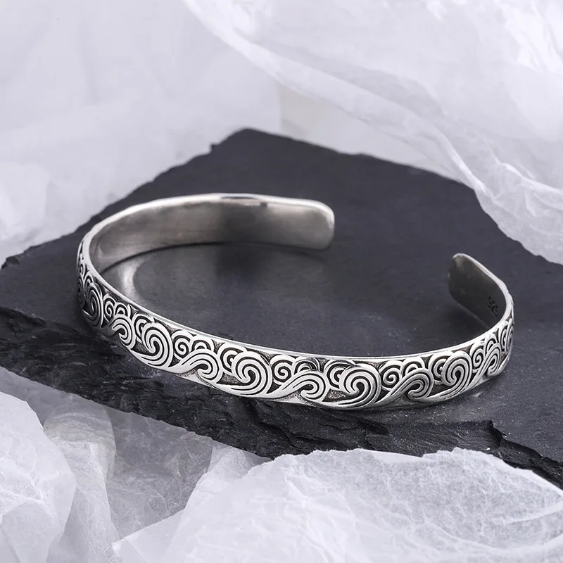 New Arrival Retro Wave Bracelets 925 Sterling Silver Jewelry Fashion Spray Personality Sweet Cloud Opening Bangles TYB116 - Image 4