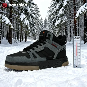 New Baasploa Men's Winter Cotton Shoes Thickened Men's Shoes Outdoor Non-Slip Waterproof Men's Casual Sports Walking Shoes