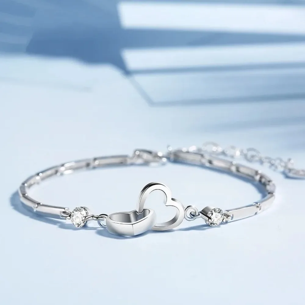 New Charms 925 Sterling Silver Bracelets Bangles for Women Valentine's Days Gift Cubic Zircon Double Heart Bracelet Jewelry - Image 3