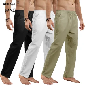 New Cotton Pants Loose Casual Pants Summer Breathable Solid Color Drawstring Jogger Lightweight Trousers