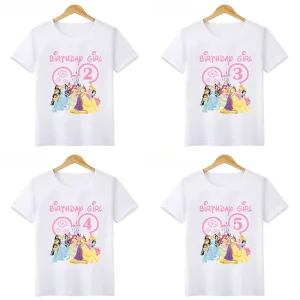 New Disney Princess Graphic Birthday Girl Kids T Shirt Age 1 2 3 4 5 6 7 8 9 Years Girls Clothes Party Kawaii Baby T-Shirts