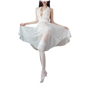 New Fashion Women's Sexy Gauze See-throgh Lingerie Babydoll Adult Lady Nude Cosplay Bride Dress Erotic Spaghetti Strap Nightwear