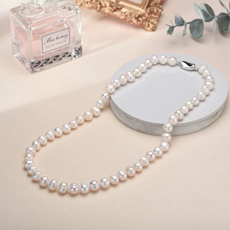 New Hot Real White Freshwater Cultured Pearl Necklaces for Women Girl Gift, 925 Sterling Silver Women's Baroque Pearl Necklace - Image 2
