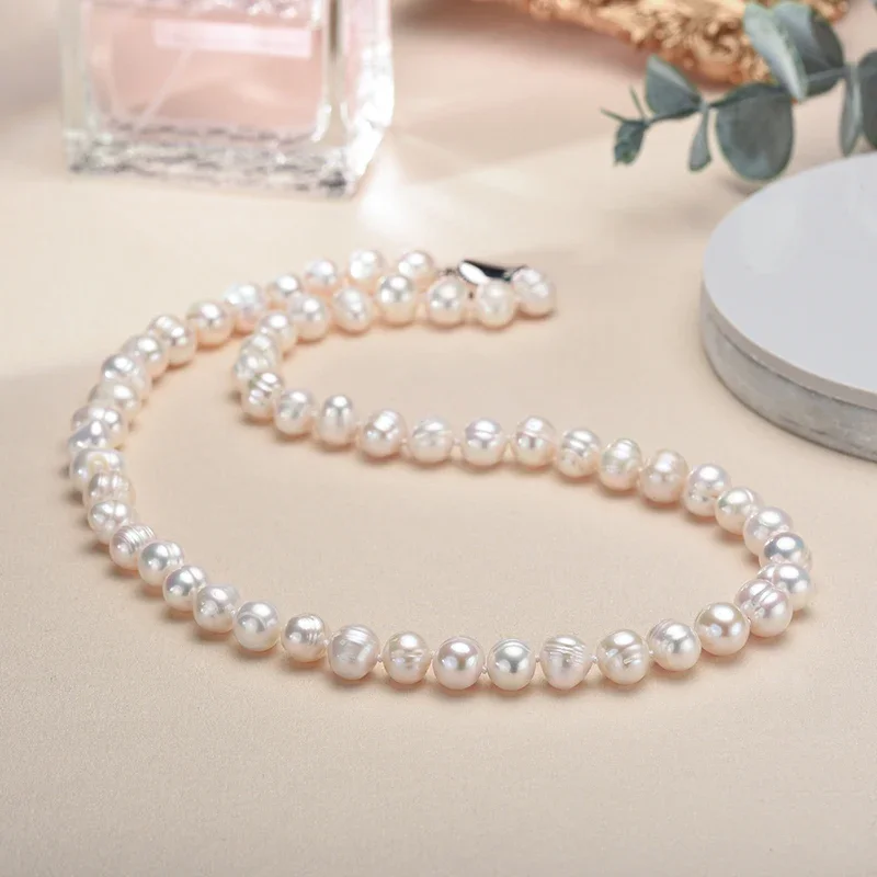 New Hot Real White Freshwater Cultured Pearl Necklaces for Women Girl Gift, 925 Sterling Silver Women's Baroque Pearl Necklace - Image 3