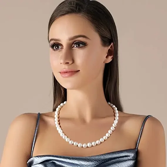 New Hot Real White Freshwater Cultured Pearl Necklaces for Women Girl Gift, 925 Sterling Silver Women's Baroque Pearl Necklace - Image 4