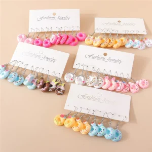 New In Mixed 10pcs Cute Sweet Donut Earring Set Lovely Resin Simulation Food Dangle Earrings for Woman Kids Jewelry Set Gifts