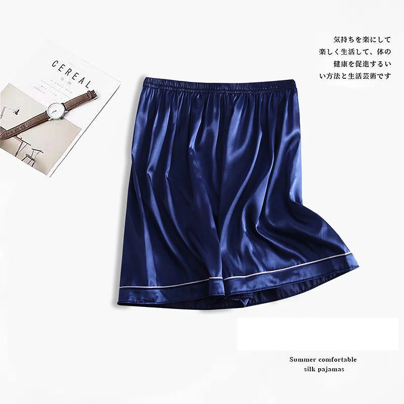 New Men Pajamas Pants Summer Satin Elastic Waist Solid Color Homewear Casual Pyjama Boxers Bottoms Beach Shorts Pjs Pants - Image 2