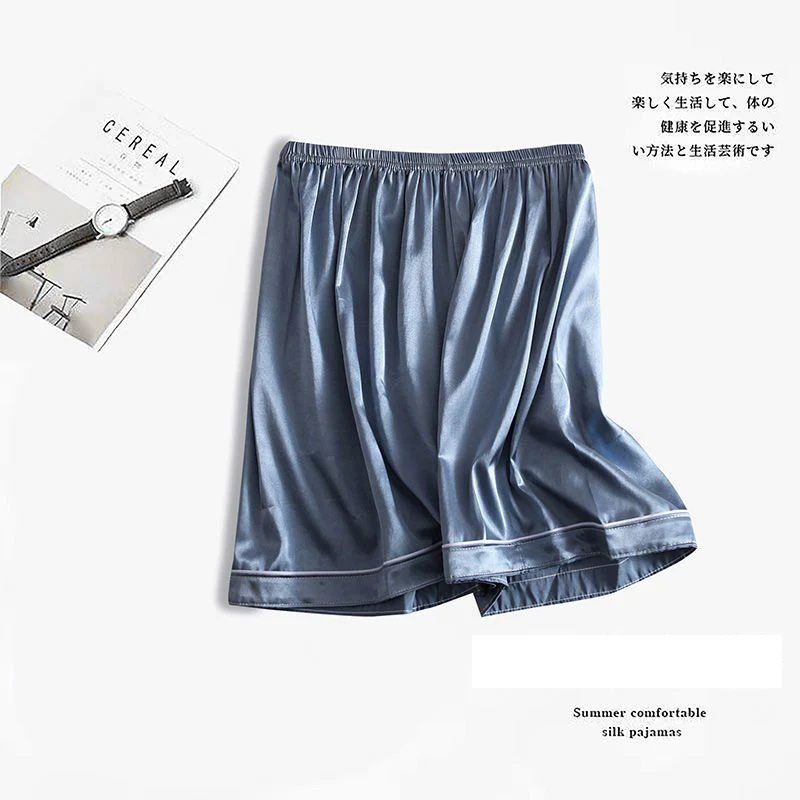 New Men Pajamas Pants Summer Satin Elastic Waist Solid Color Homewear Casual Pyjama Boxers Bottoms Beach Shorts Pjs Pants - Image 3