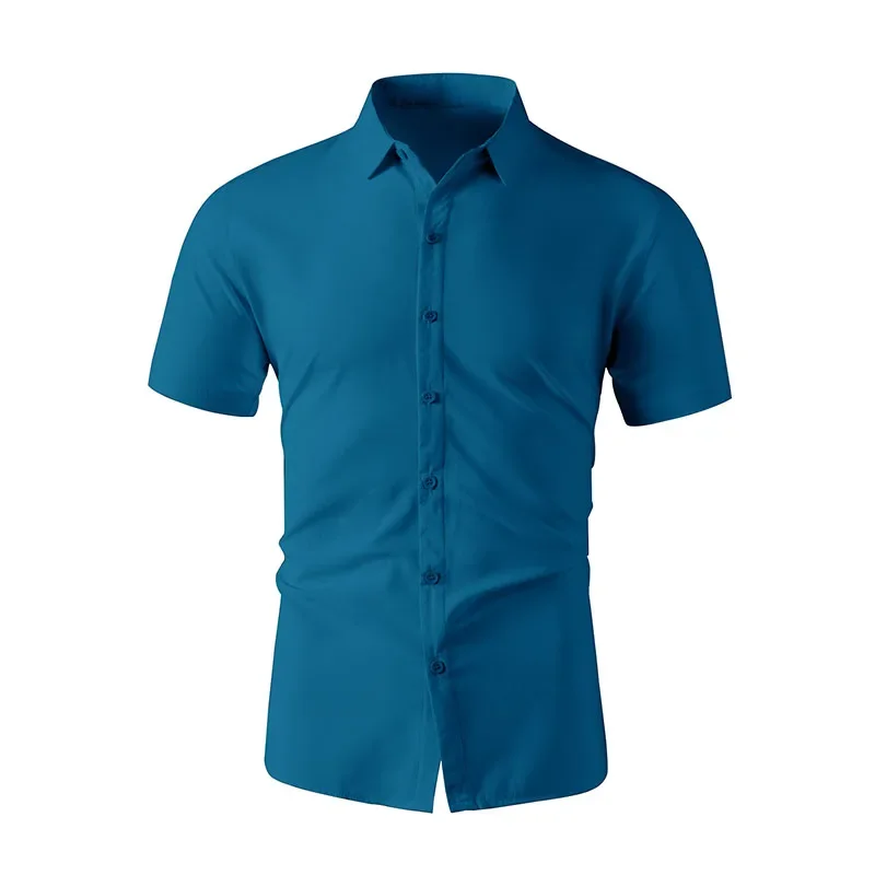 New Men's Business Casual Solid Color Short Sleeved Shirt for Summer Fashion No Ironing Comfortable and Versatile Top - Image 2