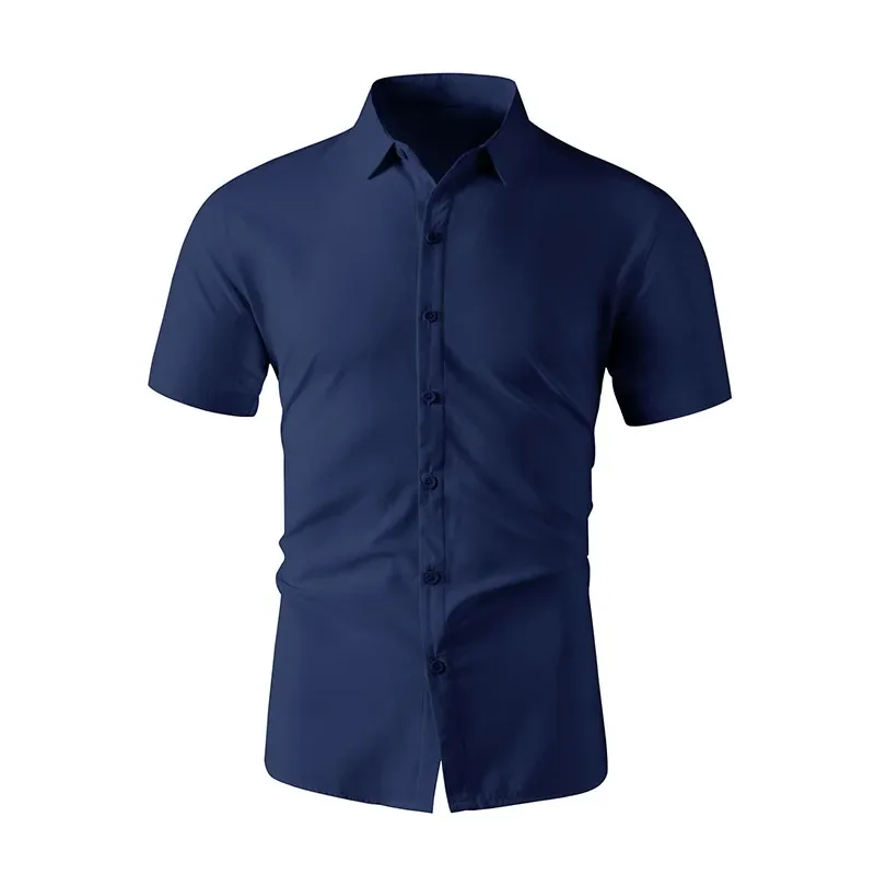 New Men's Business Casual Solid Color Short Sleeved Shirt for Summer Fashion No Ironing Comfortable and Versatile Top - Image 5