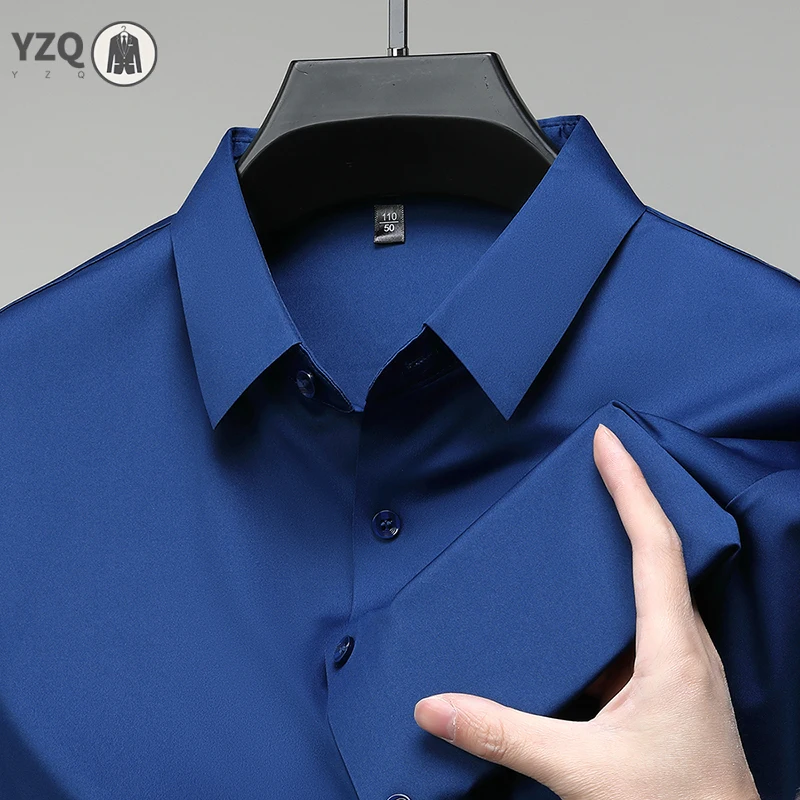 New Men's Business Casual Solid Color Short Sleeved Shirt for Summer Fashion No Ironing Comfortable and Versatile Top - Image 6