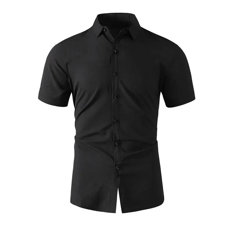 New Men's Business Casual Solid Color Short Sleeved Shirt for Summer Fashion No Ironing Comfortable and Versatile Top - Image 3