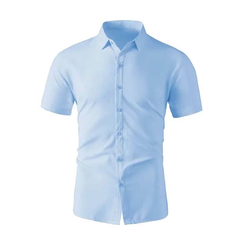 New Men's Business Casual Solid Color Short Sleeved Shirt for Summer Fashion No Ironing Comfortable and Versatile Top - Image 4