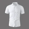 New Men's Business Casual Solid Color Short Sleeved Shirt for Summer Fashion No Ironing Comfortable and Versatile Top