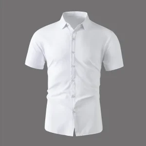 New Men's Business Casual Solid Color Short Sleeved Shirt for Summer Fashion No Ironing Comfortable and Versatile Top