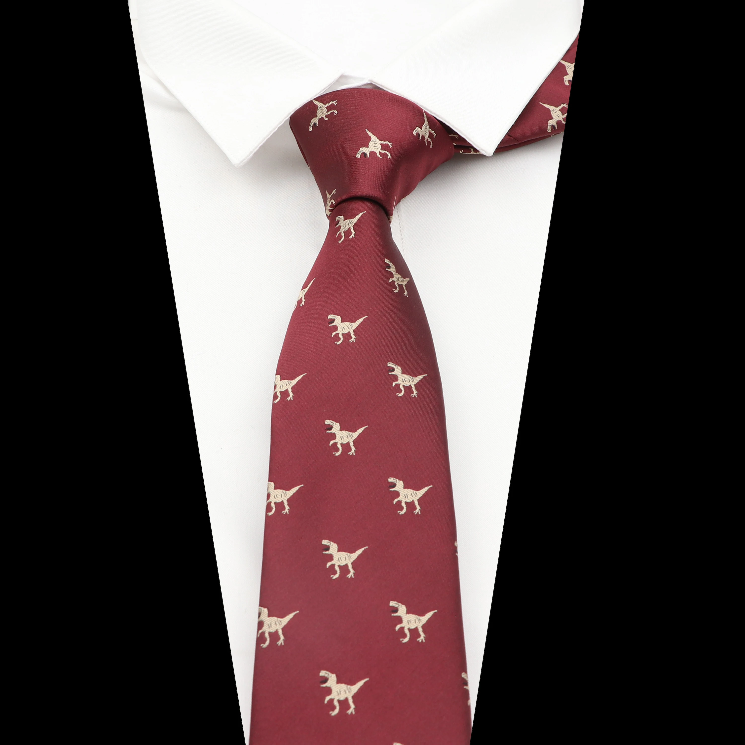 New Men's Casual Ties Dinosaur Insect Pet Pattern Navy Wine Red Polyester Jacquard Ties 6cm Slim Daily Wear Wedding Accessories - Image 3