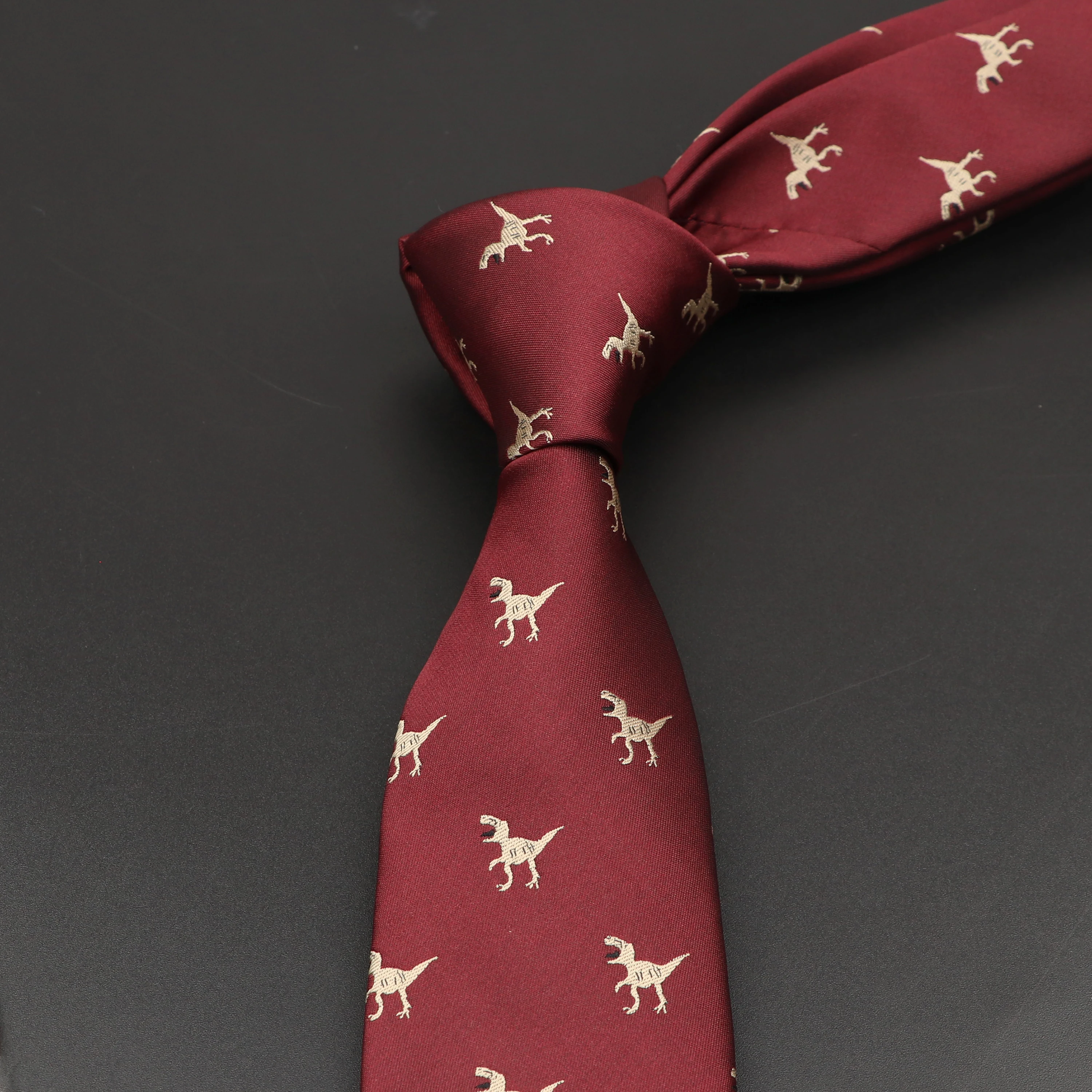 New Men's Casual Ties Dinosaur Insect Pet Pattern Navy Wine Red Polyester Jacquard Ties 6cm Slim Daily Wear Wedding Accessories - Image 4