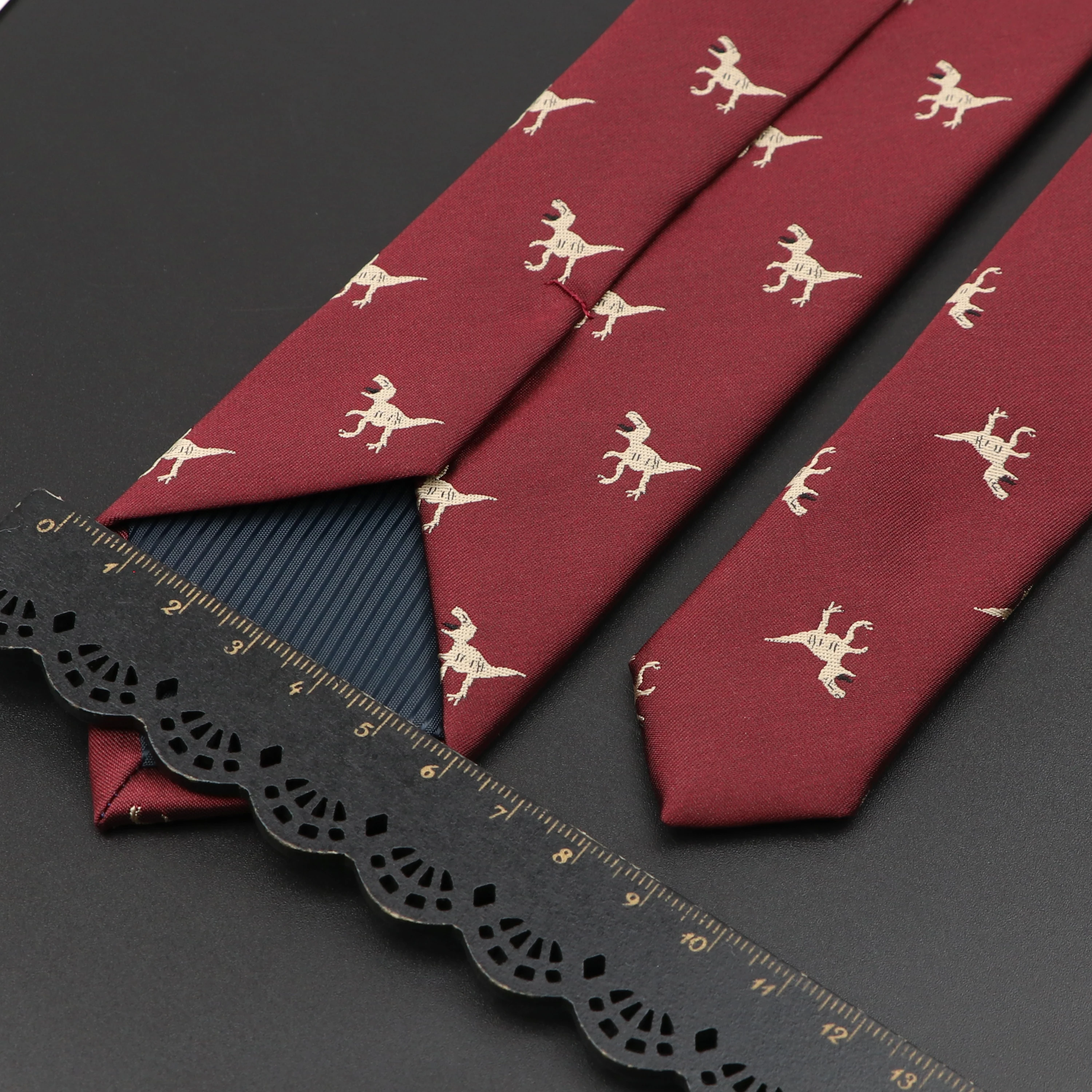 New Men's Casual Ties Dinosaur Insect Pet Pattern Navy Wine Red Polyester Jacquard Ties 6cm Slim Daily Wear Wedding Accessories - Image 6