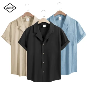 New Mens Short Sleeve T-Shirts Summer Trendy Breathable Loose Youth Basic Cotton Pocket Top Solid Color Stand Up Collar Shirts