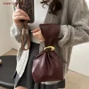 New Personalised PU Soft Leather Clutch Vintage Luxury Designer Women's Pleated Mini Bucket Bag Side Zip Party Evening Bag