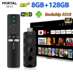 New R3+ Smart Android TV Stick Rockchip RK3518 with Wifi6 8GB 128GB 8K HDR Google Voice Remote 5V2A Home Theater Set Top Box