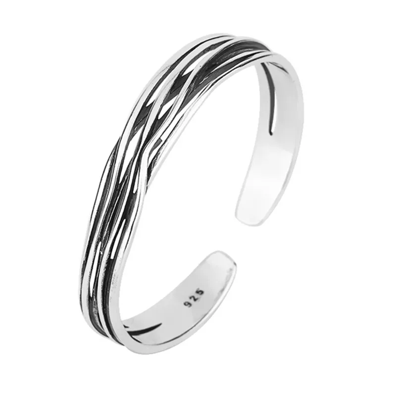 New Retro Wave Braided Bracelets 925 Sterling Silver Jewelry Personality Geometric Exquisite Opening Bangles SL037 - Image 5