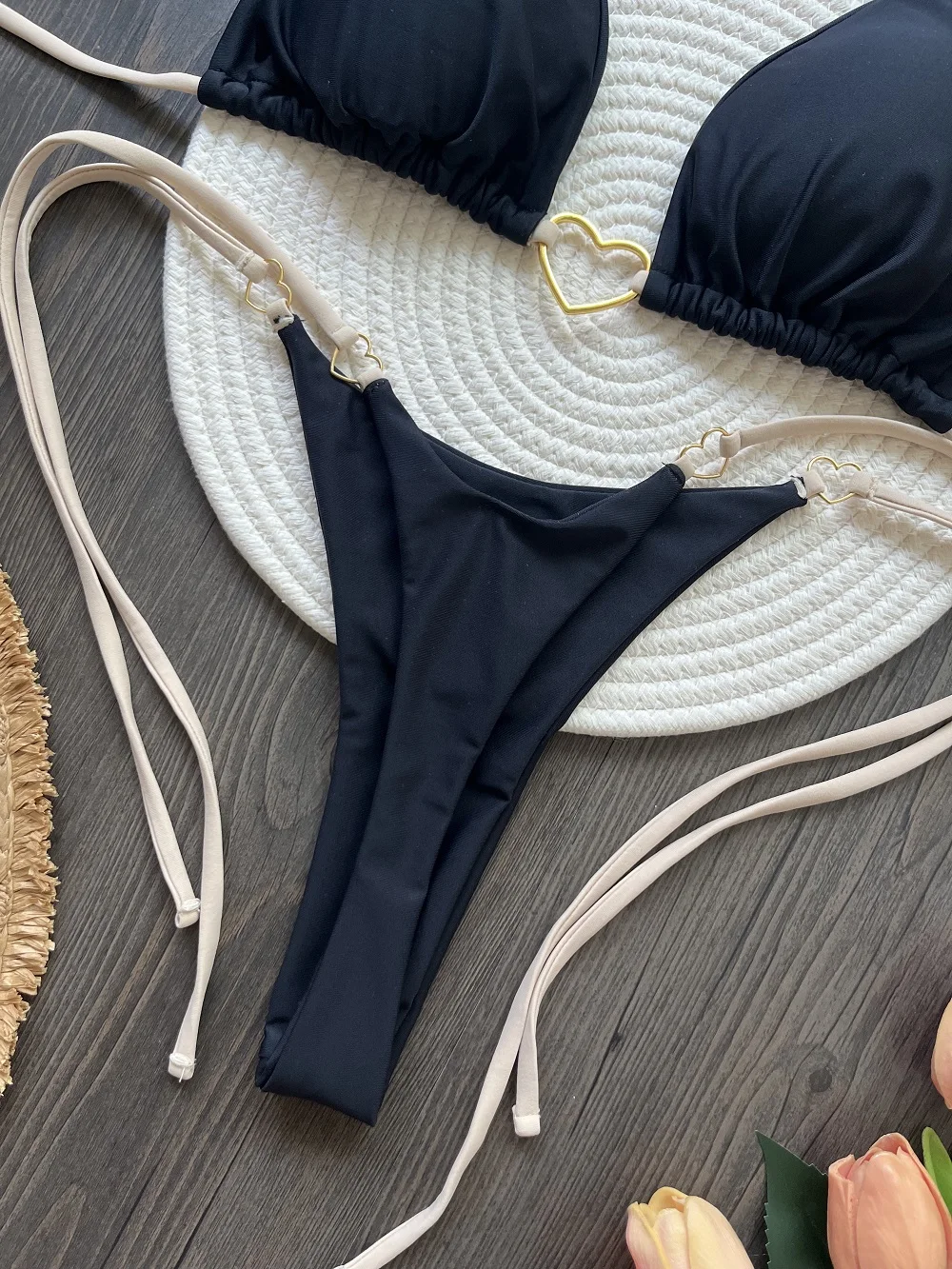 New Solid Color White Bikini Women suit Low Waist Lace-up Fashionable Swimsuit Two-piece Set - Image 6