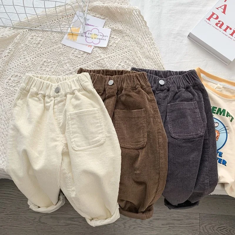 New Spring Autumn Kids Pants 2-7T Simple Style Boys and Girls Loose Corduroy Trousers Baby Clothing Children Pants Outdoor Wear - Image 2
