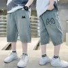 New Summer Teen Boys Shorts Jeans Fashion Letter M Embroidery Short Denim Pants For 4-14 Years Kids Children Trousers