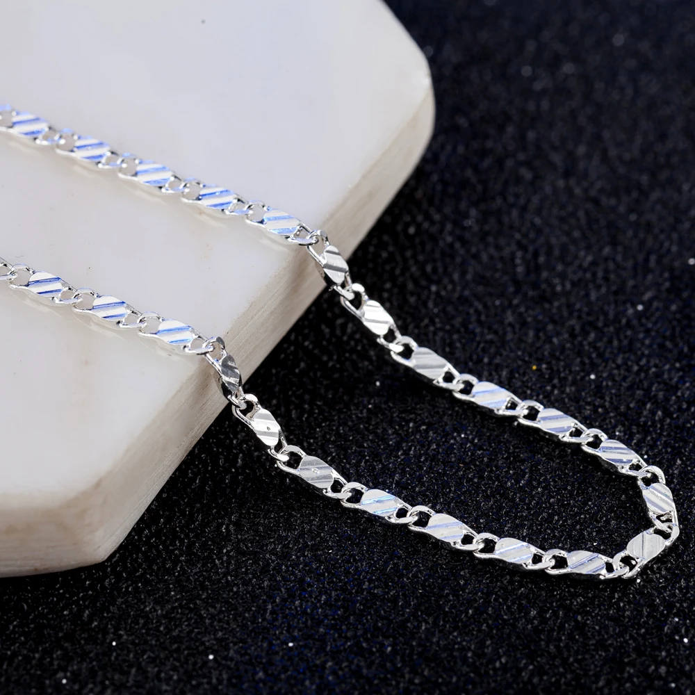 New luxury 925 Sterling Silver special 2MM flat Clavicle chains Necklaces for Men Women wedding Jewelry Christmas gifts 40-75cm - Image 2