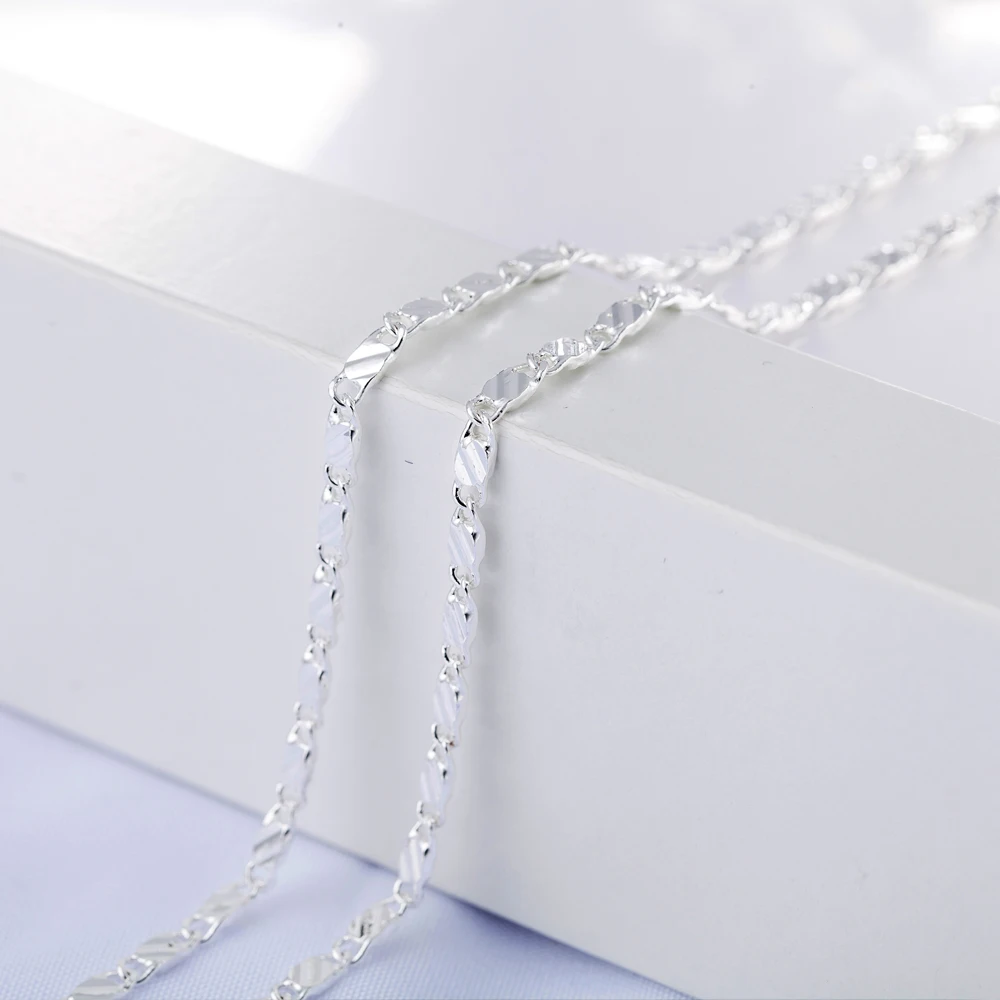 New luxury 925 Sterling Silver special 2MM flat Clavicle chains Necklaces for Men Women wedding Jewelry Christmas gifts 40-75cm - Image 3