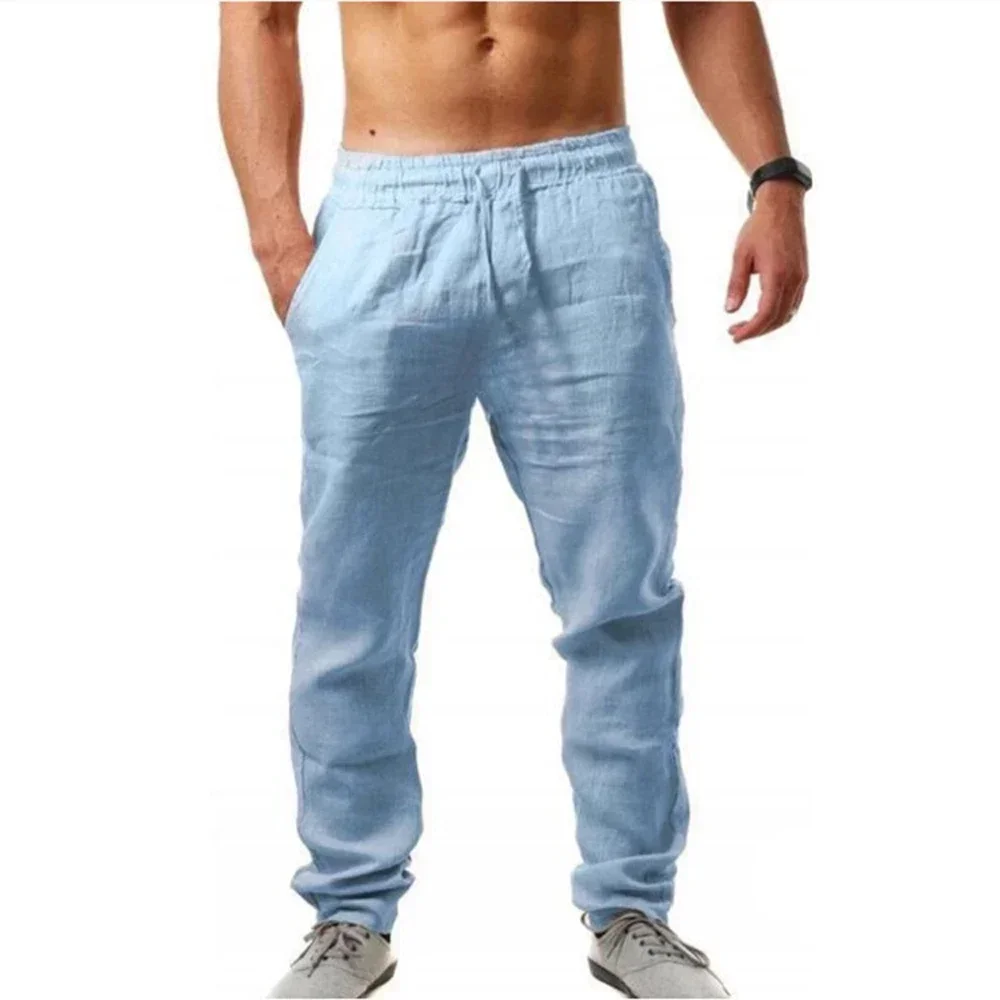 New men's linen pants autumn men's breathable linen pants sports pants solid color linen fitness pants jogging fitness streetwea - Image 5