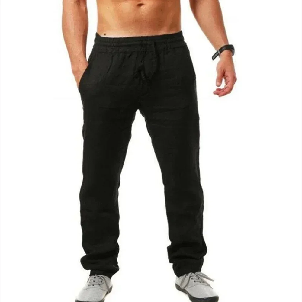 New men's linen pants autumn men's breathable linen pants sports pants solid color linen fitness pants jogging fitness streetwea - Image 3