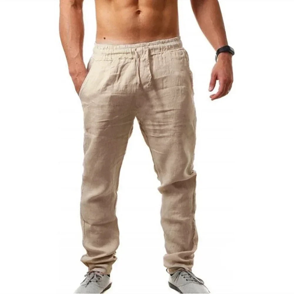 New men's linen pants autumn men's breathable linen pants sports pants solid color linen fitness pants jogging fitness streetwea - Image 6