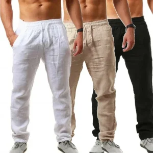 New men's linen pants autumn men's breathable linen pants sports pants solid color linen fitness pants jogging fitness streetwea