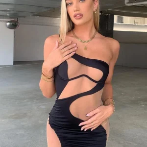 Nibber платье женское y2k Sexy One Shoulder Sleeveless Slip Dress Paneled Translucent Gauze Mini Dress dresses for women party