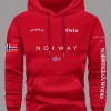 Norwegian Flag Print Men Women Hoodie Outdoor Street Casual Loose Sport Fashion Pop Hip-hop Autumn Winter Sweatshirt Top Clothes